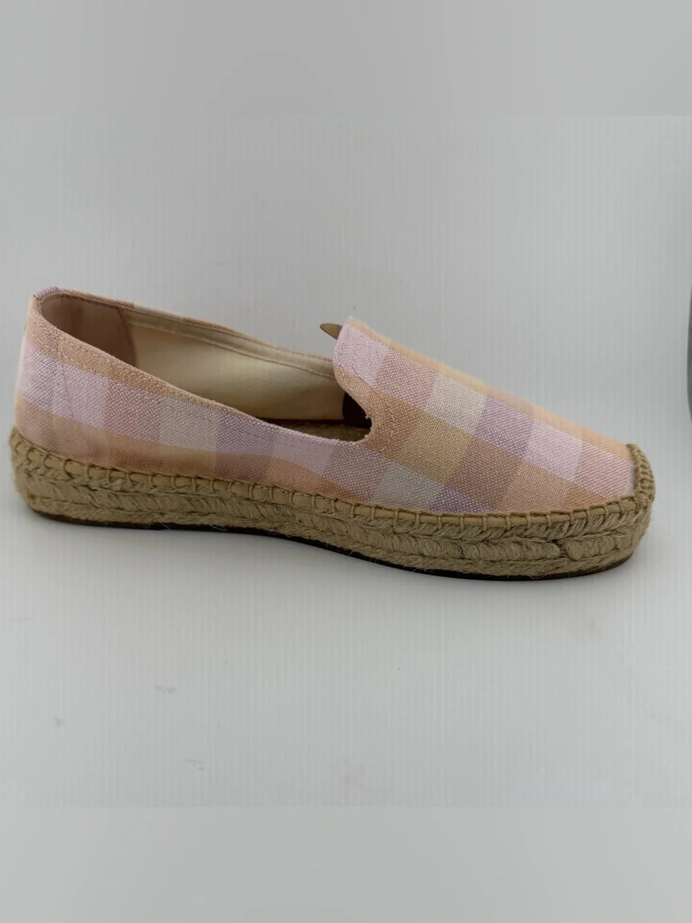 Soludos Pink and Tan Plaid Espadrille Slip-Ons